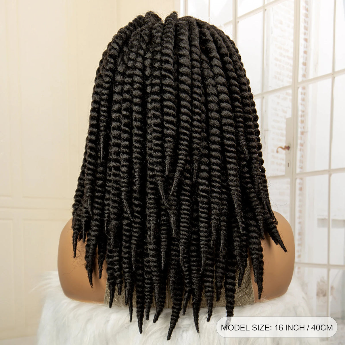 16 Inches Short Synthetic Full Lace Twist Braided Wigs Natural Knotless Box Braiding Wig for Black Women