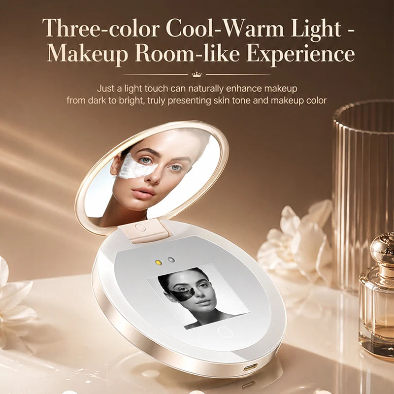 TJMIR UV Smart Sunscreen Mirror Portable LED Makeup Mirror with UV Detection & Sunscreen Testing