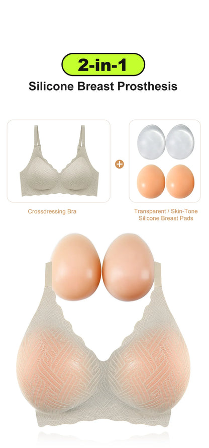 Artificial Silicone Breasts Forms Pads Fake Boobs Chest Women's Silicone Underwear Eexy Breast Padded Bra Becomes Big