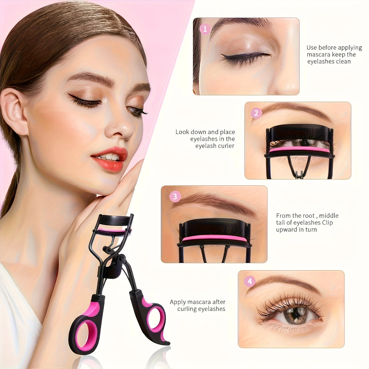 Eyelash Curler with Pads, Lash Curler with 5 Extra Replacement Pads Achieve Perfect Curls in 5 Seconds lash lift kit Curved