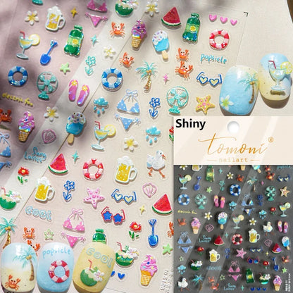 Gold Stamped Shell Conch Scallop Starfish Pearl 5D Embossed Self Adhesive Nail Art Stickers Delicate Ocean Style Manicure Decals