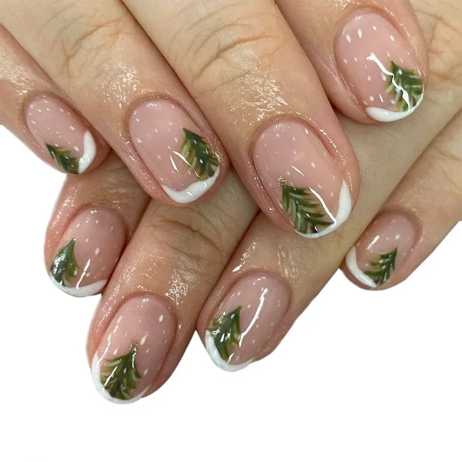 24Pcs Short Oval Press-On Nails - Cute Gingerbread & Candy Cane Christmas Designs, Perfect for Holiday Parties for Women&Girls