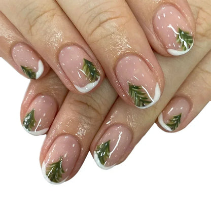 24Pcs Short Oval Press-On Nails - Cute Gingerbread & Candy Cane Christmas Designs, Perfect for Holiday Parties for Women&Girls