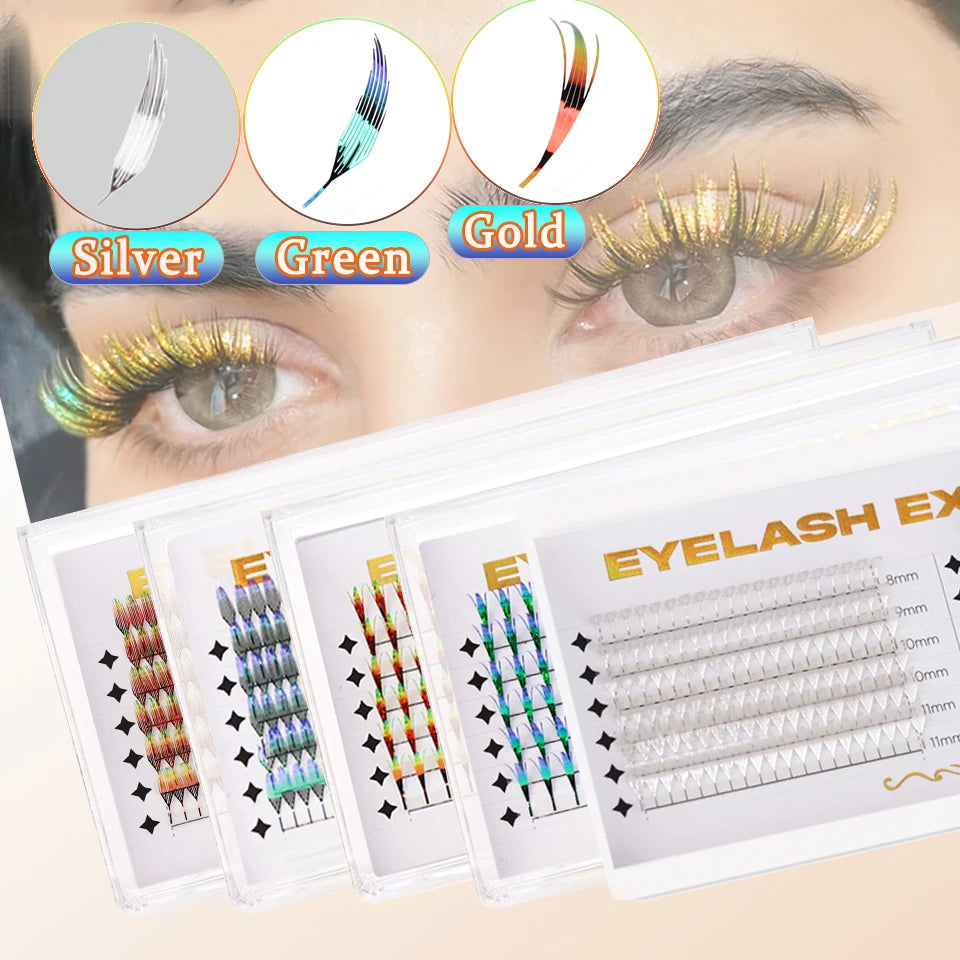 AGUUD Color Shiny Comic Spire Lashes Extension Manga Style Holographic Feather Lash Natural Soft Tinsel Anime Lash for Christmas