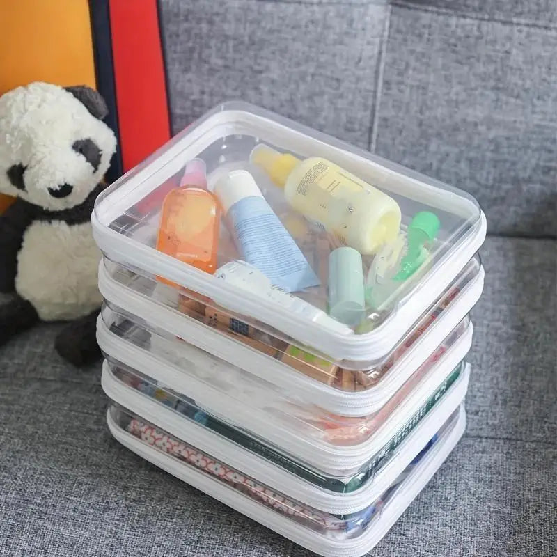 Zippered Hard Pouch Clear Stackable Travel Storage Organizer Cosmetic Bags Makeup Case