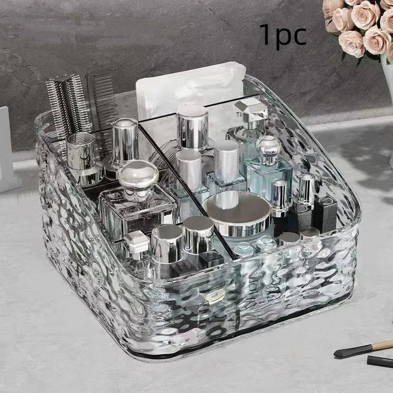 1Pc/Transparent Acrylic Cosmetics Storage Box Desktop Compartment Organizer Box Trapezoidal Cosmetics Storage