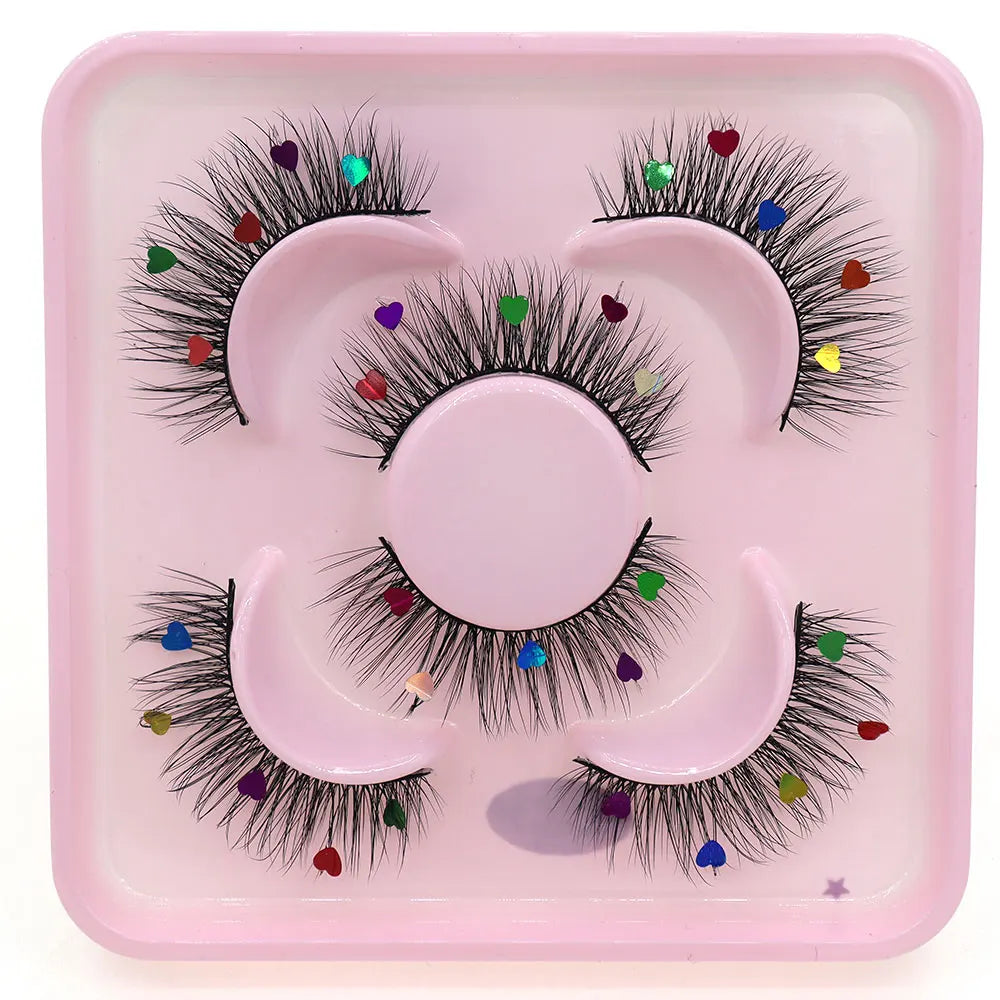3 Pairs Set Star Butterfly Heart Shaped Sequin False Eyelashes Fairy Wand Party Halloween Christmas Colorful Sequin Eyelashes