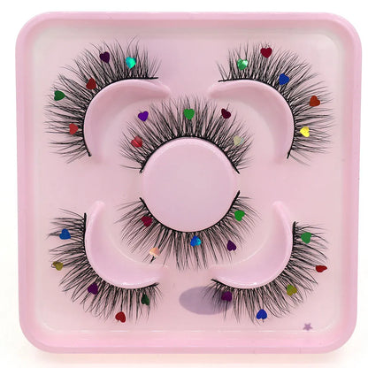 3 Pairs Set Star Butterfly Heart Shaped Sequin False Eyelashes Fairy Wand Party Halloween Christmas Colorful Sequin Eyelashes
