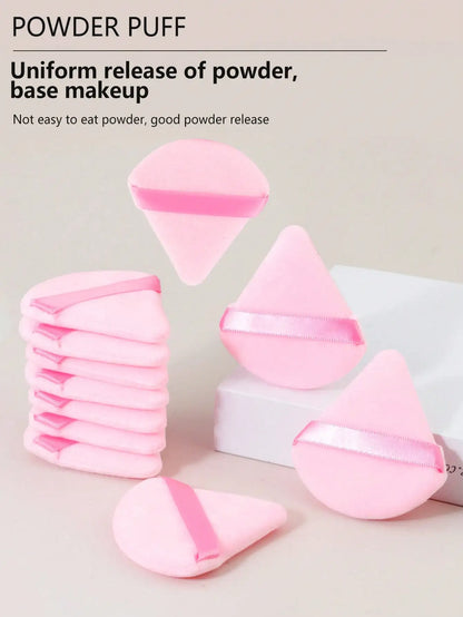 10 Pcs Triangle Velvet Powder Puff Pizza Flours Mini Face Makeup Sponge Cosmetics Washable Lightweight Makeup Tool