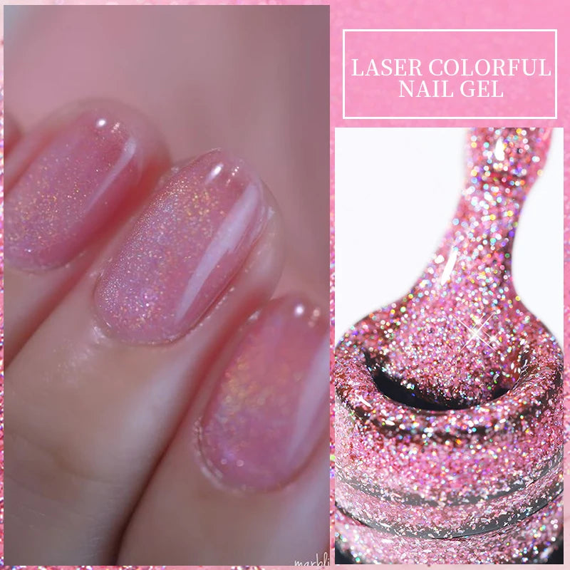 LILYCUTE 7ML Champagne Gold Reflective Glitter Gel Nail Polish Superflash Colorful Sparkling Effect For Manicure Nail Art UV Gel
