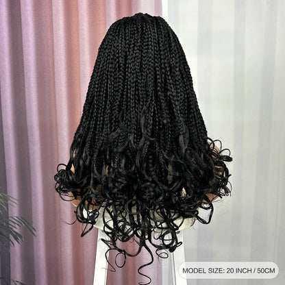 Knotless Box Braided Wig with Wavy Ends Synthetic Lace Frontal 1B-30 Dark Ombre Braided Lace Wig with Baby Hair for Black Women