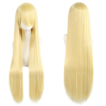 80cm Long Synthetic White Purple Cosplay Wigs Green Hair Straight Silver Wig Pink Hairpiece Lolita Wig with Bangs