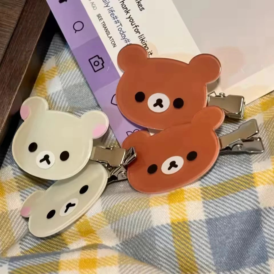 Rilakkuma Korilakkuma Hair Clips Anime Bear Head Cute Hair Pins and Clips Headwear Kawaii Hair Accessories for Women Girls