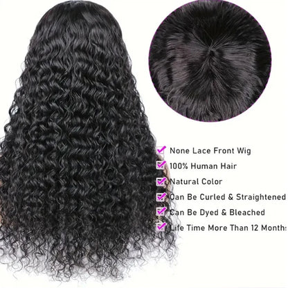 30inch Water Wave Human Hair Wigs With Bang Glueless Fringe Wig Kinky Deep Water Wig With Bangs Full Machine Made Wig Easy To Go