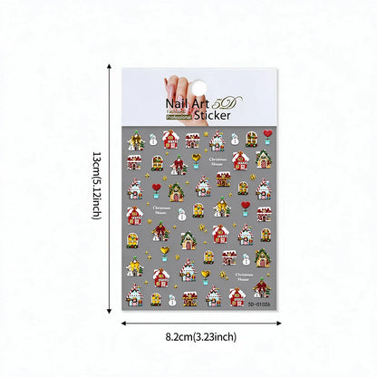 1pcs Gold-foiled Christmas Tree 5D Nail Stickers Bow Holly Snowflake Wreath Christmas Nail Decals Cartoon Merry Christmas Decora