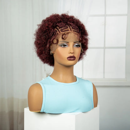 13x6 Lace Front Braids Wig with Baby Hair Synthetic Afro Curly Cornrow Braided Short Wigs for Black Women Natural Lace Bob Wigs