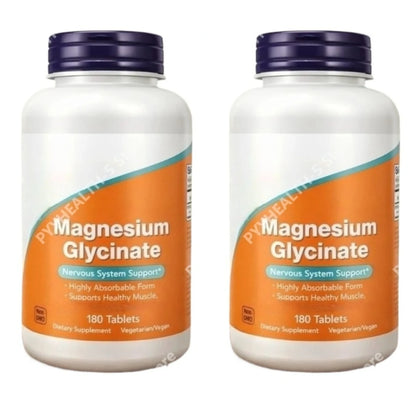 Magnesium Glycinate Tablets 200mg, High Absorption Vegan Non-GMO Formula for Nervous System Muscle Relaxation Support, 180 Count