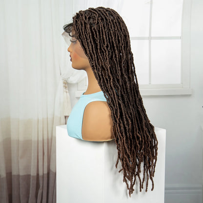 24Inch Full Lace Locs Braided Wigs with Baby Hair Lace Frontal Synthetic Braids Wigs for Black Women Natural HD Lace Braids Wigs