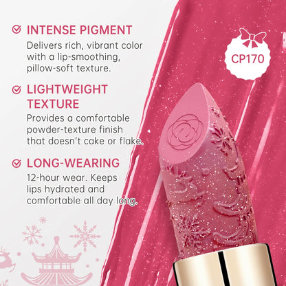 CATKIN Christmas Limited New Year's Lipstick for Lips CATKIN Moisturizing with Golden Glosses, Tone CP170 Crimson Pink, 3.6 G
