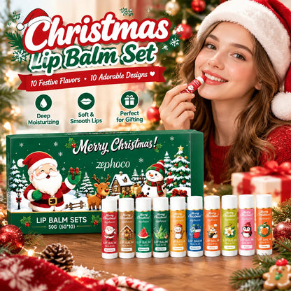 Christmas Lip Balm Gift Set 10 Pack Multi Flavor Lip Care Nourishing Moisturizing Balm Holiday Gifts for Women Friends Family