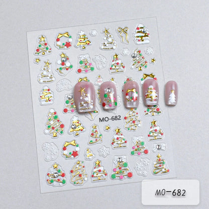 2 to 12 Sheets 5D Gold Silver Christmas Nail Decals Crystal Rhinestone Snowflake Xmas Tree Self Adhesive Nail Art Stickers