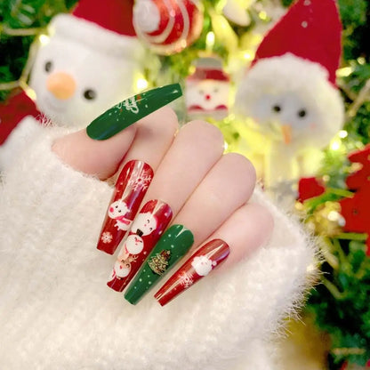24Pcs/set Christmas Snowflake Christmas False Nails Nail Supplies Elk Pattern Christmas Fake Nails DIY Nail Accessories