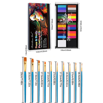 10 grids, 26 colors Rainbow face Art Painting Kit with 10pcs brush water-soluble Makeup Tattoo paint palette halloween Christmas