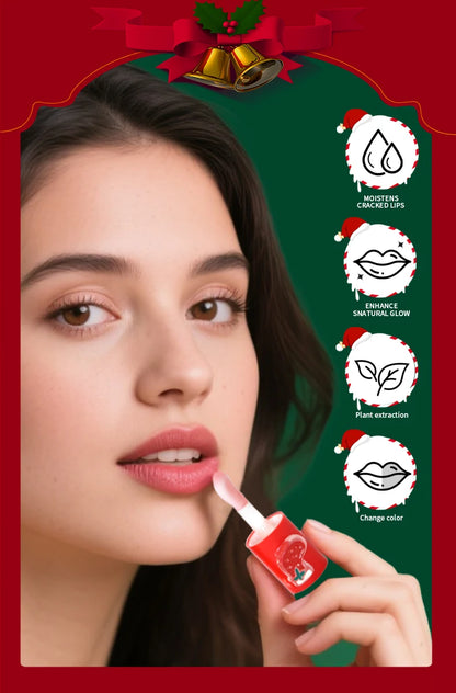 Christmas lip gloss gift box, long-lasting moisturizing and color changing lip oil, high gloss effect lip gloss 5- pieces