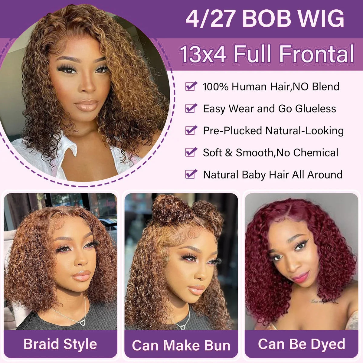 Deep Wave Highlight 13x4 HD Lace Front Bob Wigs Water Wave Human Hair Lace Frontal Wig 10-16 Inch 4/27 Color Preplucked Hair Bob