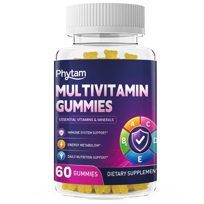 PHYTAM Adult Multivitamin Bear Gummies 14 in 1 Vitamins Minerals Complex Vitamin C Zinc B D Energy Metabolism Immune Daily Nutritional Support 60 Counts
