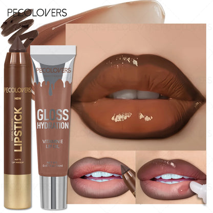 2PCS/Set Lip Liner and Gloss Duo Smooth and Hydrating - Offers Long-Lasting, Vivid Color with A Moisturizing Shine Suitable for Various Looks
