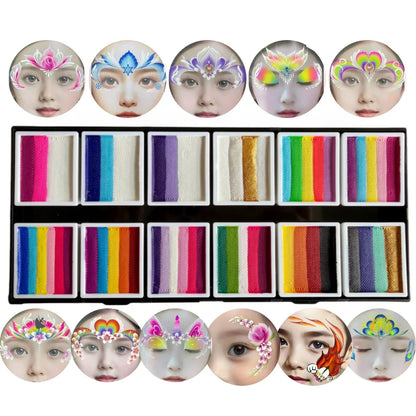 Professional Body Art 12 Colors Pastel Neon UV Color Rainbow Split Cake Face Paint Palette for Halloween Christmas