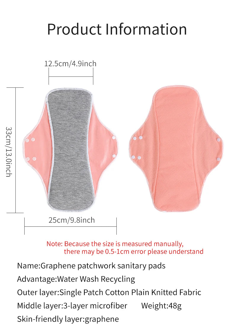 2PCS Large Reusable Graphene Incontinence Pads Heavy-flow Menstrual Cotton Panty Liner Cloth Tampons Urinary Sanitary Pads