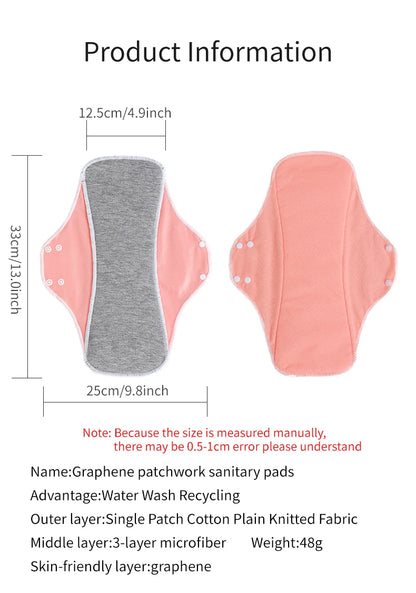 2PCS Large Reusable Graphene Incontinence Pads Heavy-flow Menstrual Cotton Panty Liner Cloth Tampons Urinary Sanitary Pads