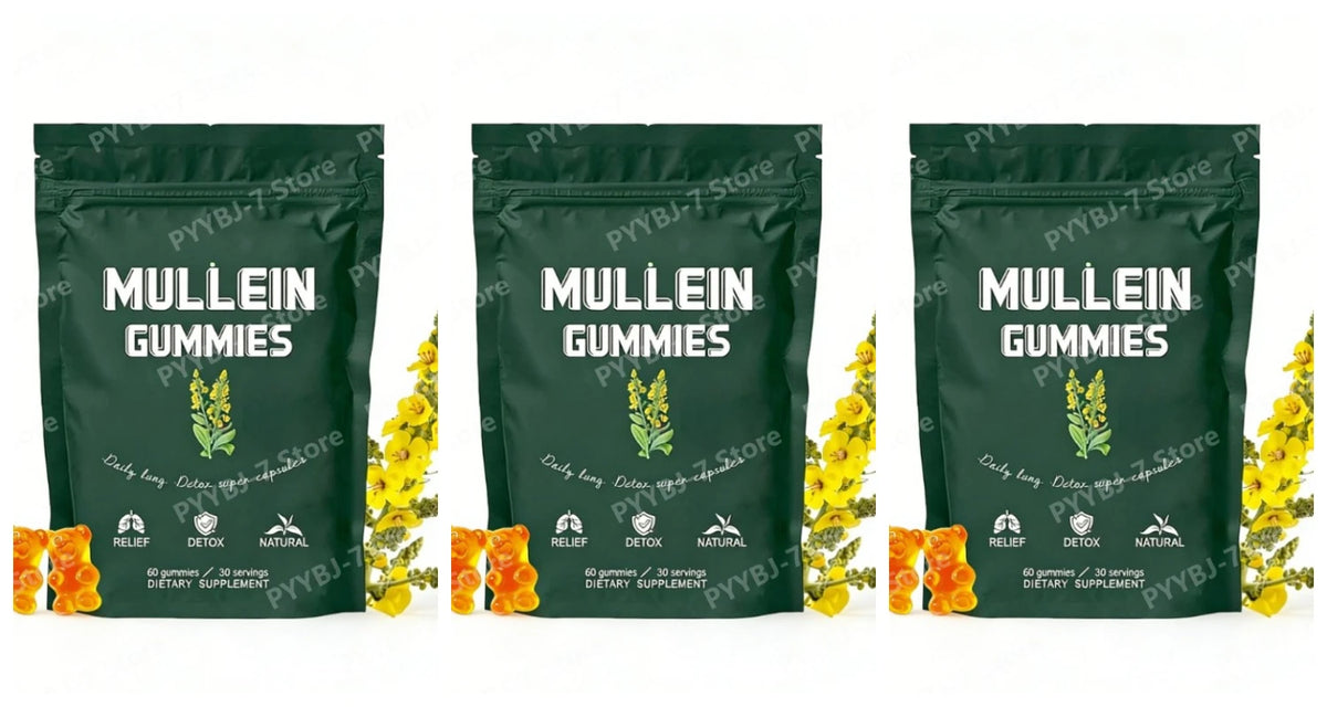Mullein Lung Support Gummies Respiratory Health Pear Flavor Lung Health Sinus Relief Immune Boost Supplement 60 Count