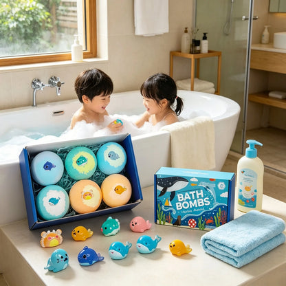OceAura Bath Bombs with Toys Inside Fun Kids Bath Clean Skin Exfoliation Sea Salt Surprise Bath Bombs for Children Gift Set 300g