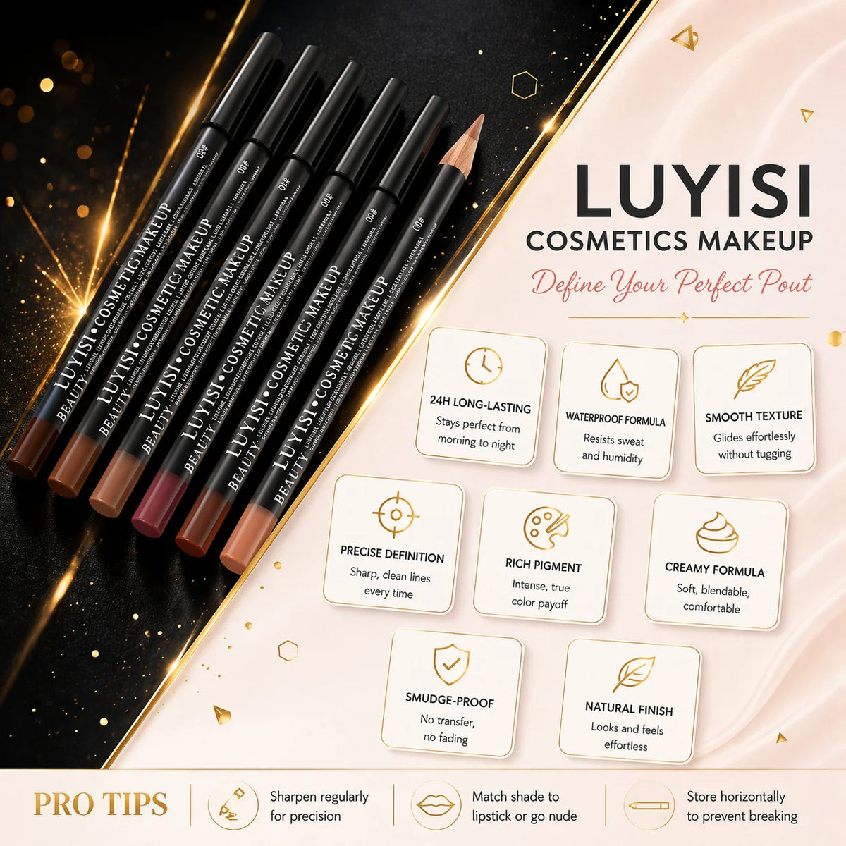 Waterproof Lip Liner,Smudge-Proof Eyeliner Lip Pencil,Highly Pigmented&Smooth Glide, Define Lip Shape,Brown Nude Shades Makeup