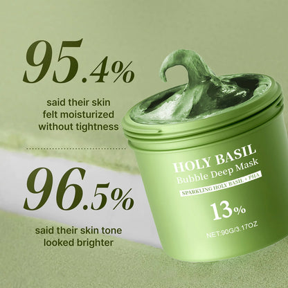 Holy Basil Bubble Deep Mask Clay-to-Foam Face Mask with PHA & Holy Basil Extract Gentle Cleansing & Hydrating Facial Mask 90g