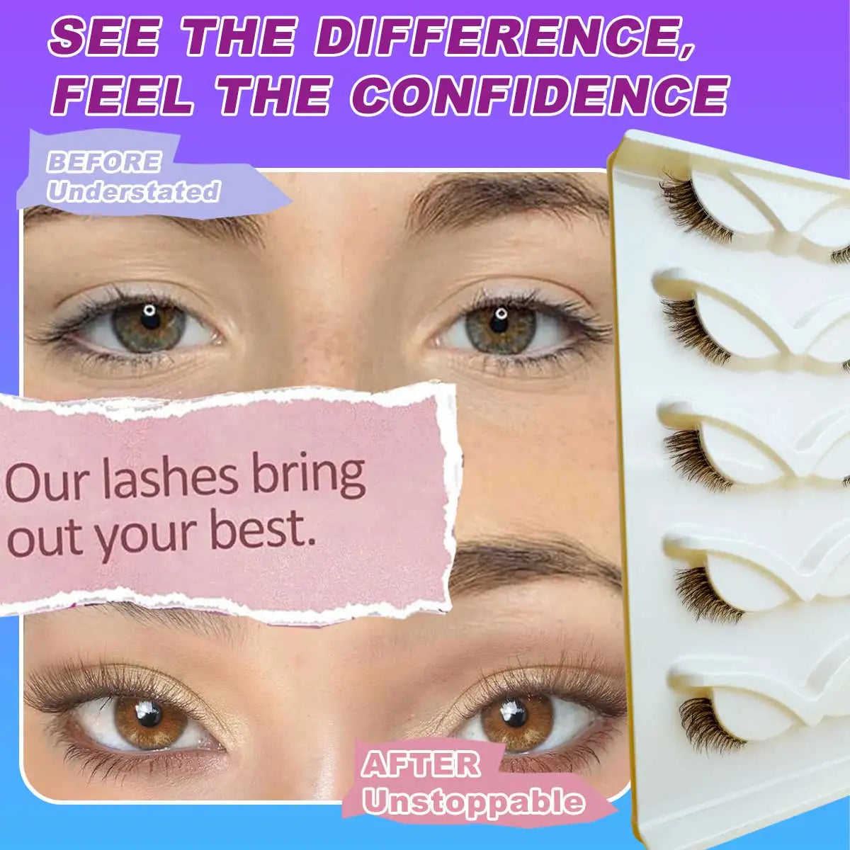 5 Pairs Brown & Black Half Lashes Wispy Clear-Band Cat-Eye Faux-Mink Fluffy Natural Look for Daily Halloween Christmas Cosplay