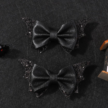 2pcs Halloween Barrettes Bat Wing Bow Hair Clips Girls Bangs Clips for Party Performance Headdress Barrettes Cosplay Headwear