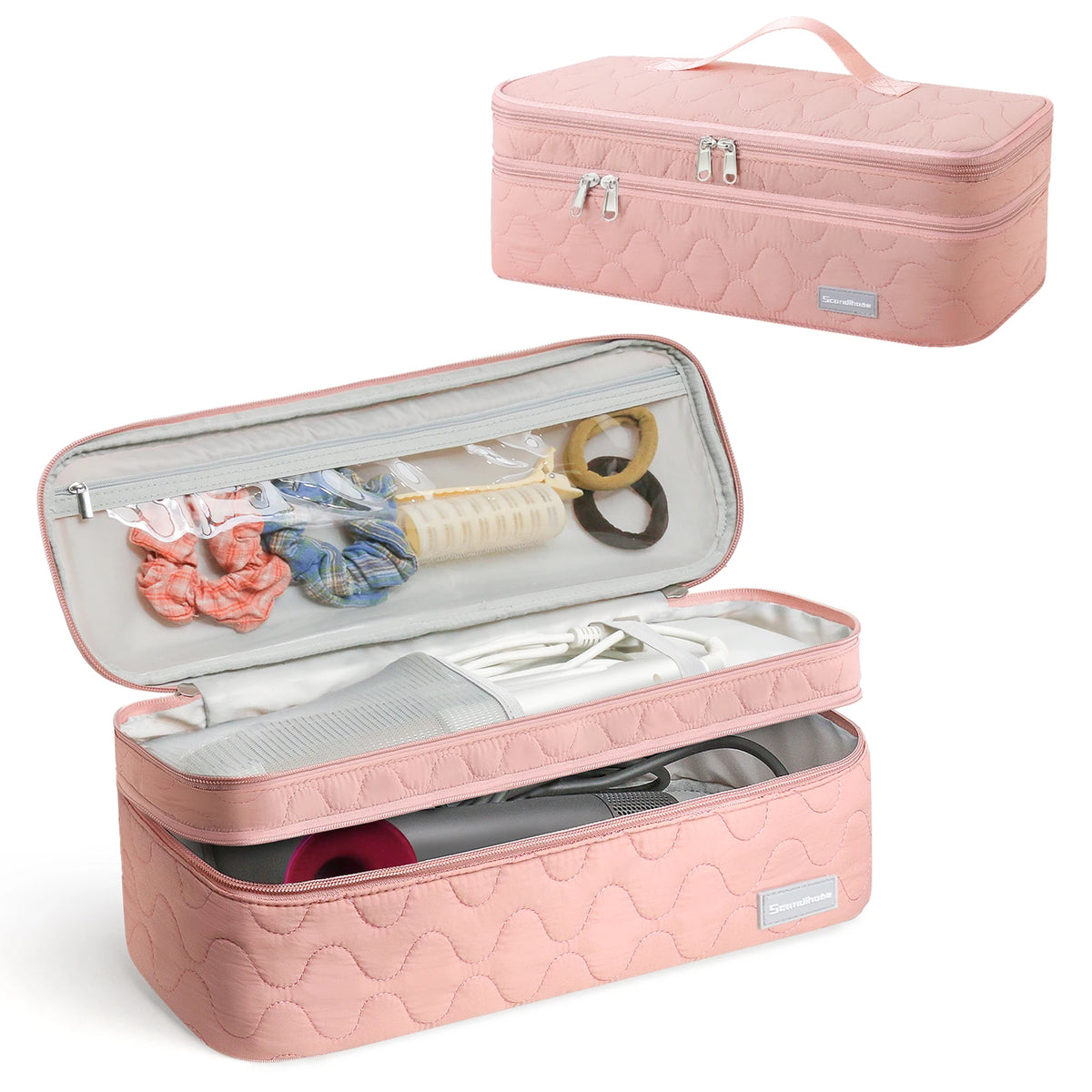 Hair Dryer Case Portable Hairdressing Tools Storage Bag Double Layer Travel Curling Iron Clip Brush Organizer Box, Carrying Cas