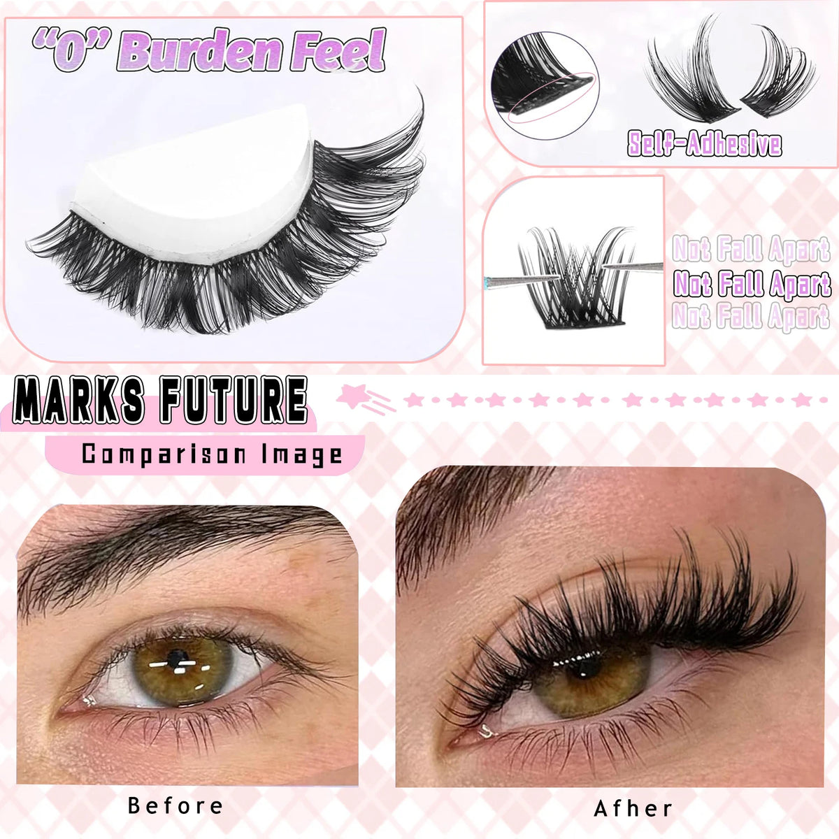 Marks Future Self-Adhesive Eyelashes Are Thick and Curled for Big Eyes, Suitable for Makeup, Balls, Parties, and Are Beginner-Friendly, Enhancing Your Look.