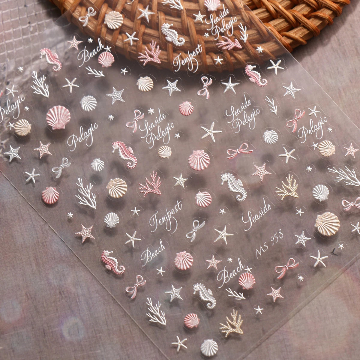 Aurora Ocean Shell Nail Stickers - Summer Beach 3D Relief Sea Star Seahorse Decals - Spring Vacation Nail Tech Supplies