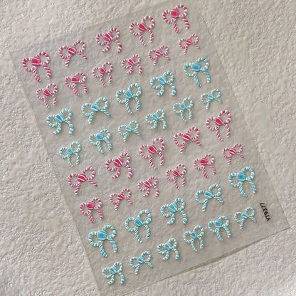 2026 New 5D Embossed Garland/Christmas Tree Nail Stickers White Snowflakes Bow Star Nail Decals Self-Adhesive Xmas Nail Decor