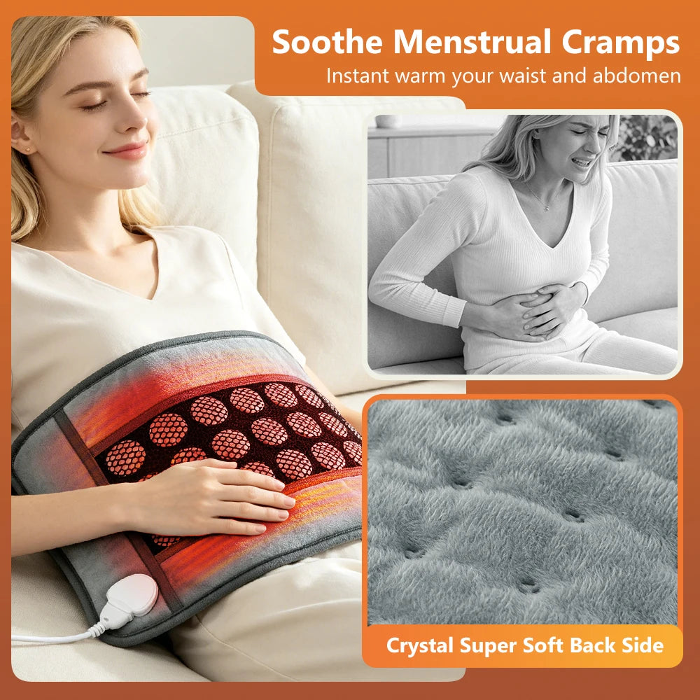 Jade Heating Pad for Period Comfort, Warm Belly Wrap with 27 Natural Jade Stones, 9 Heat Levels, 4 Timers, Washable Mat