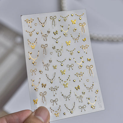 Luxury Winter Silver Crystal Christmas Nail Stickers Bow Star Pattern Nails 3D Decoration 3D Self Adhesive Nail Art Sticker DIY