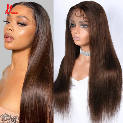 #4 Straight 4x4 Lace Closure Wigs Human Hair Brown Lace Front Human Hair Wigs Remy Chocolate Lace Frontal Wigs For Woman HairUGo