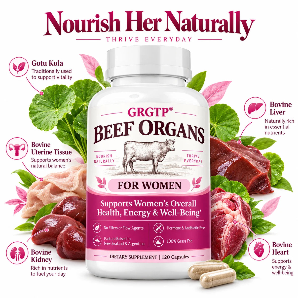 Beef Organs Supplement - Hormone Balance, Supports Women's Overall Health, Energy & Wellbeing, Promote Cellular Energy,Vitality