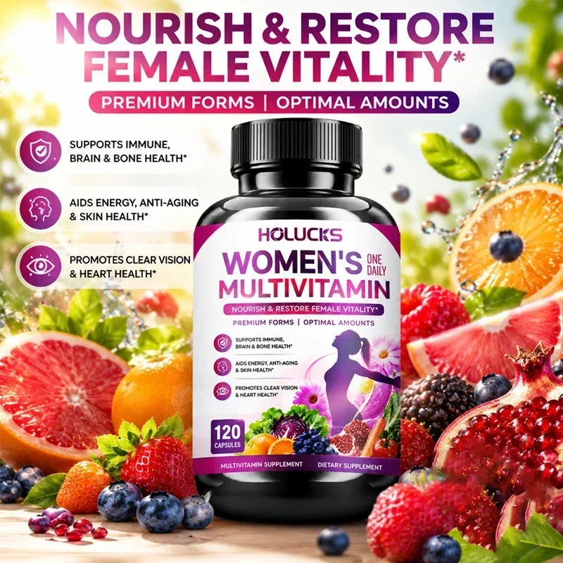 Women's Multivitamin Capsules, with Vitamin A C D3 E B- Calcium Zinc Collagen CoQ10, Support Energy, Bone, Anti-Aging & Vitality