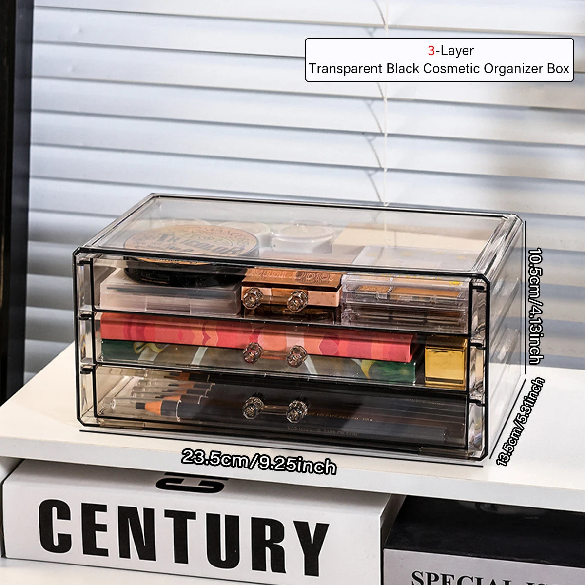 1pc Desktop Drawer Style Acrylic Transparent Black Cosmetics Storage Box Desktop Stackable Office Supplies Skincare Organizer